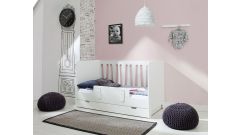 Moon Kombination Babybett mit Bettkasten und Rausfallschutz in weiß, MDF