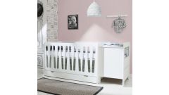 Moon Kombination Babybett mit kleiner Wickelkommode und Bettkasten in weiß, MDF