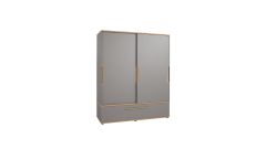 Sten Schiebetürenschrank breit (schiefergrau/Eiche massiv)