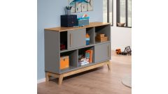Sten Sideboard, 6 Fächer mit 2 Schiebetüren (schiefergrau/Eiche massiv)