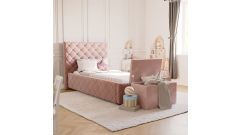 Set: Polsterbett Viana mit Spielzeugkiste Vali - Flamingo