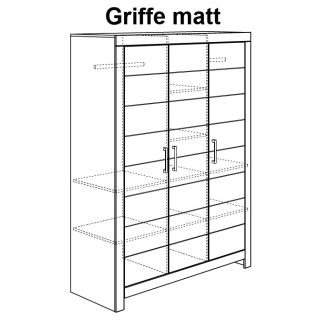 3-türiger Kleiderschrank, matte Griffe, Fiona