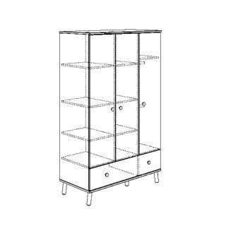 3-t. Kleiderschrank Ylvie, weiß-weiß