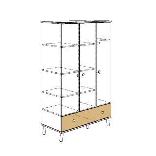 3-t. Kleiderschrank Ylvie, weiß-Birke
