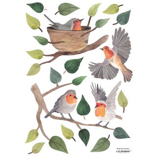Wandsticker - Blumenwiese mit Vögeln (A3 / 29,7 x 42 cm)