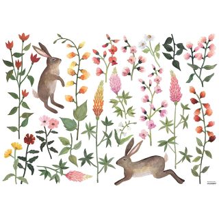 Wandsticker - Blumenwiese mit Hasen (L / 64 x 90 cm)
